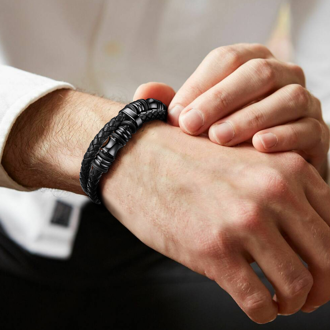 Leather Beaded Bangle Wristband