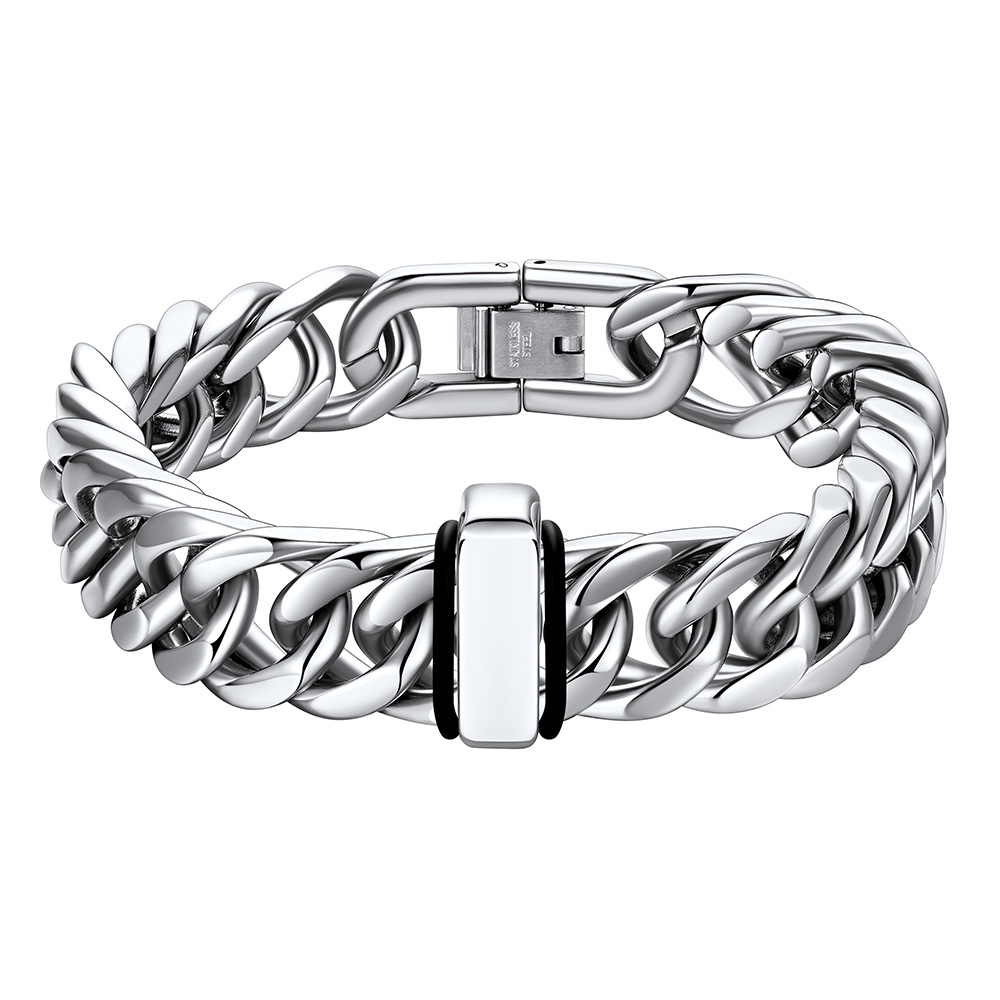 Engravable Stainless Steel Beaded Bracelet for Men