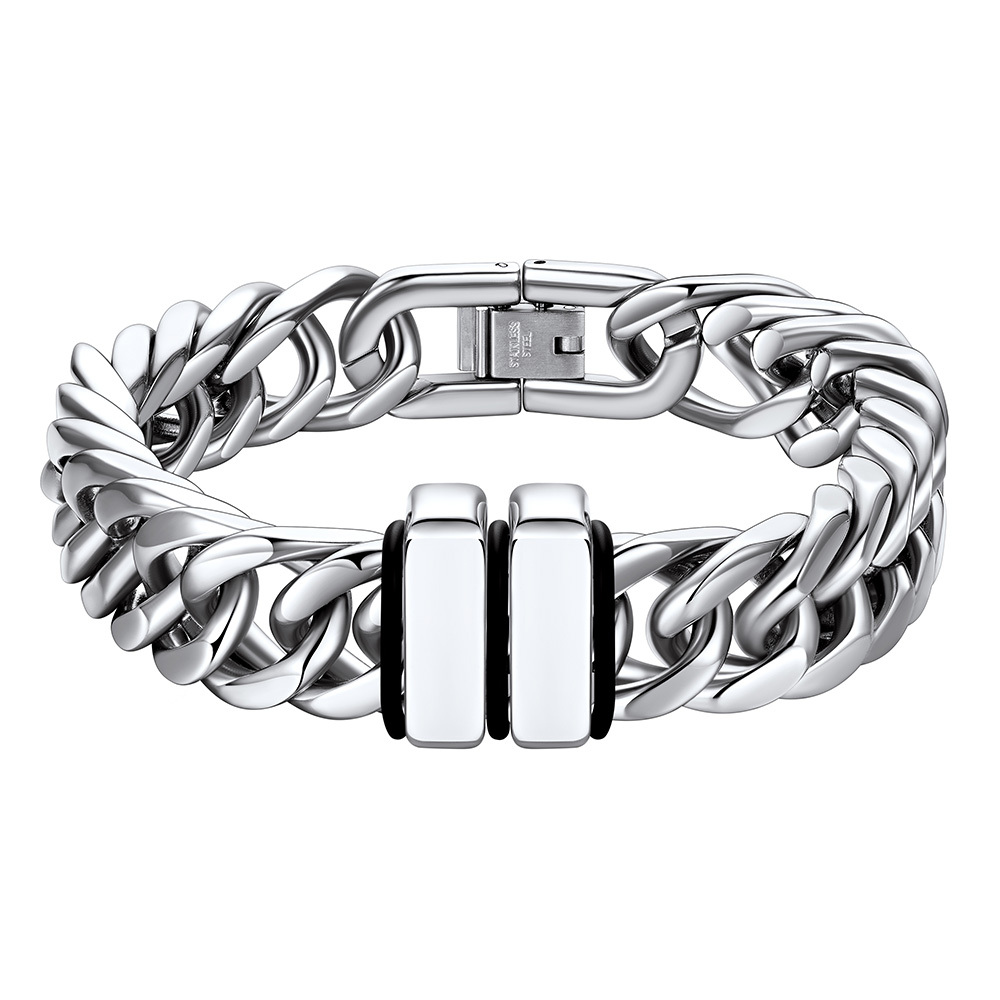 Engravable Stainless Steel Beaded Bracelet For Men