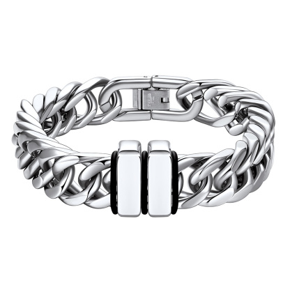 Engravable Stainless Steel Beaded Bracelet For Men