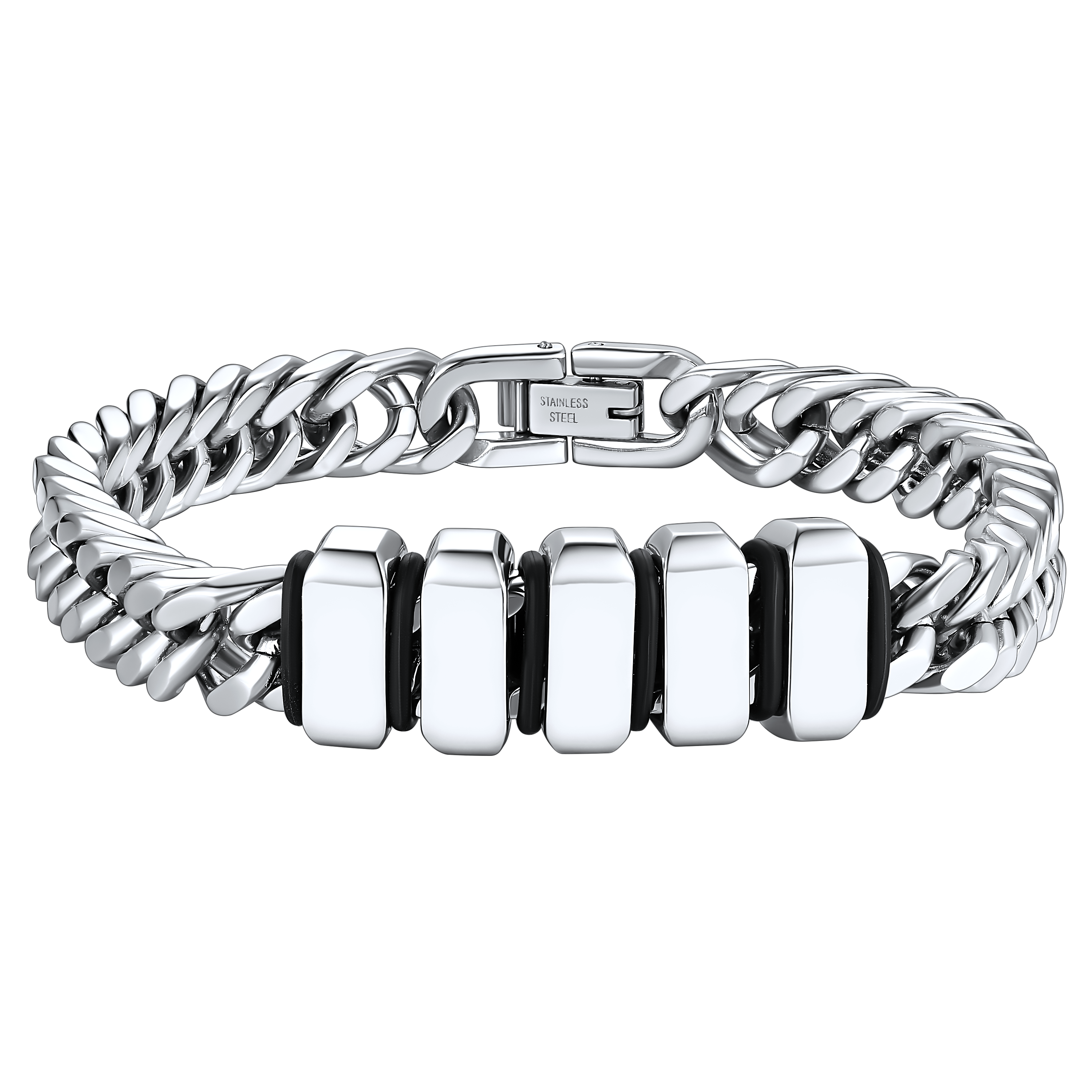 Engravable Stainless Steel Beaded Bracelet For Men