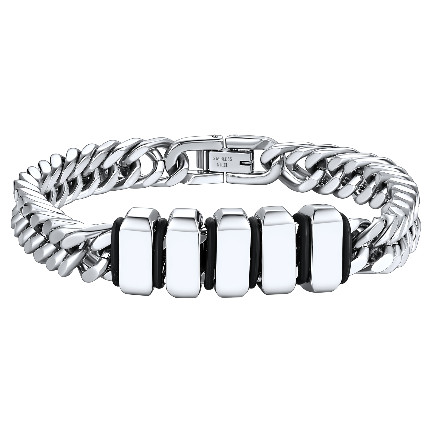 Engravable Stainless Steel Beaded Bracelet For Men