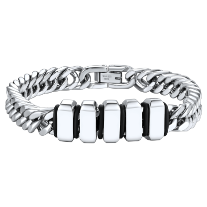 Engravable Stainless Steel Beaded Bracelet For Men