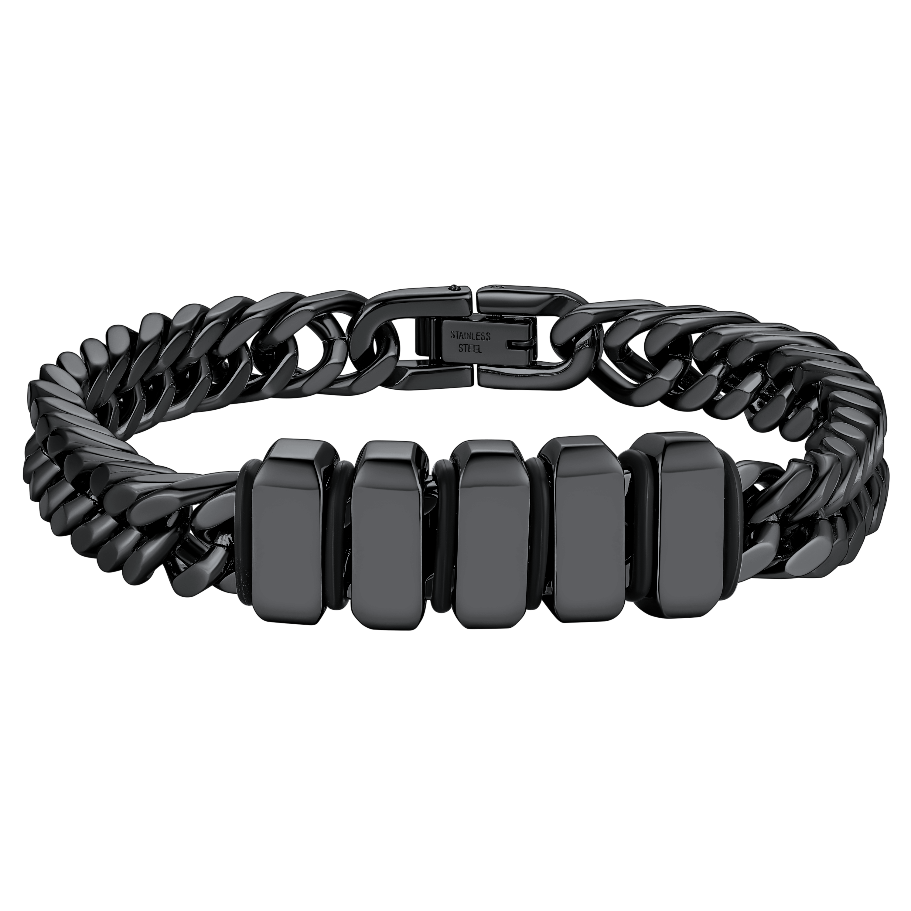 Engravable Stainless Steel Beaded Bracelet For Men
