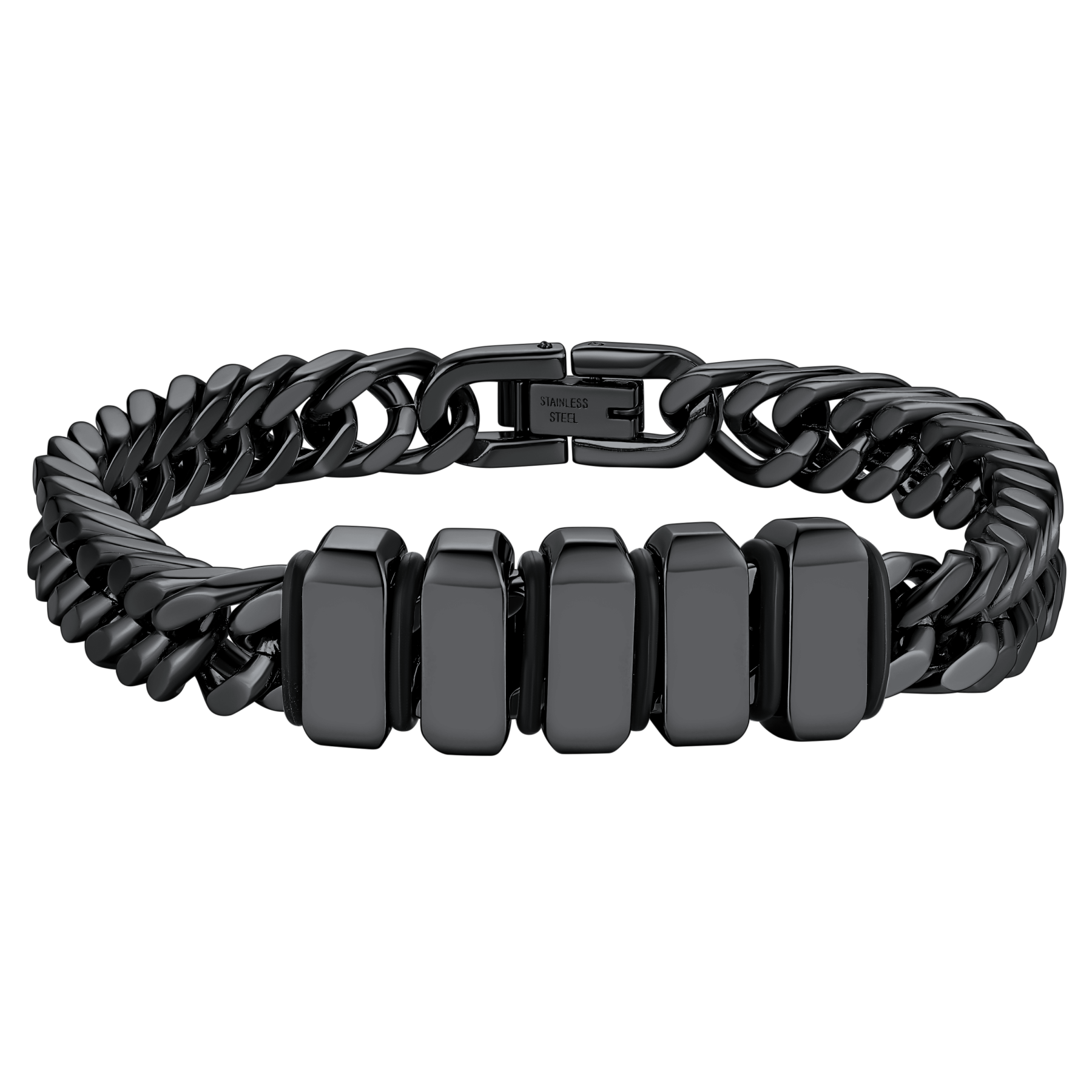 Engravable Stainless Steel Beaded Bracelet For Men