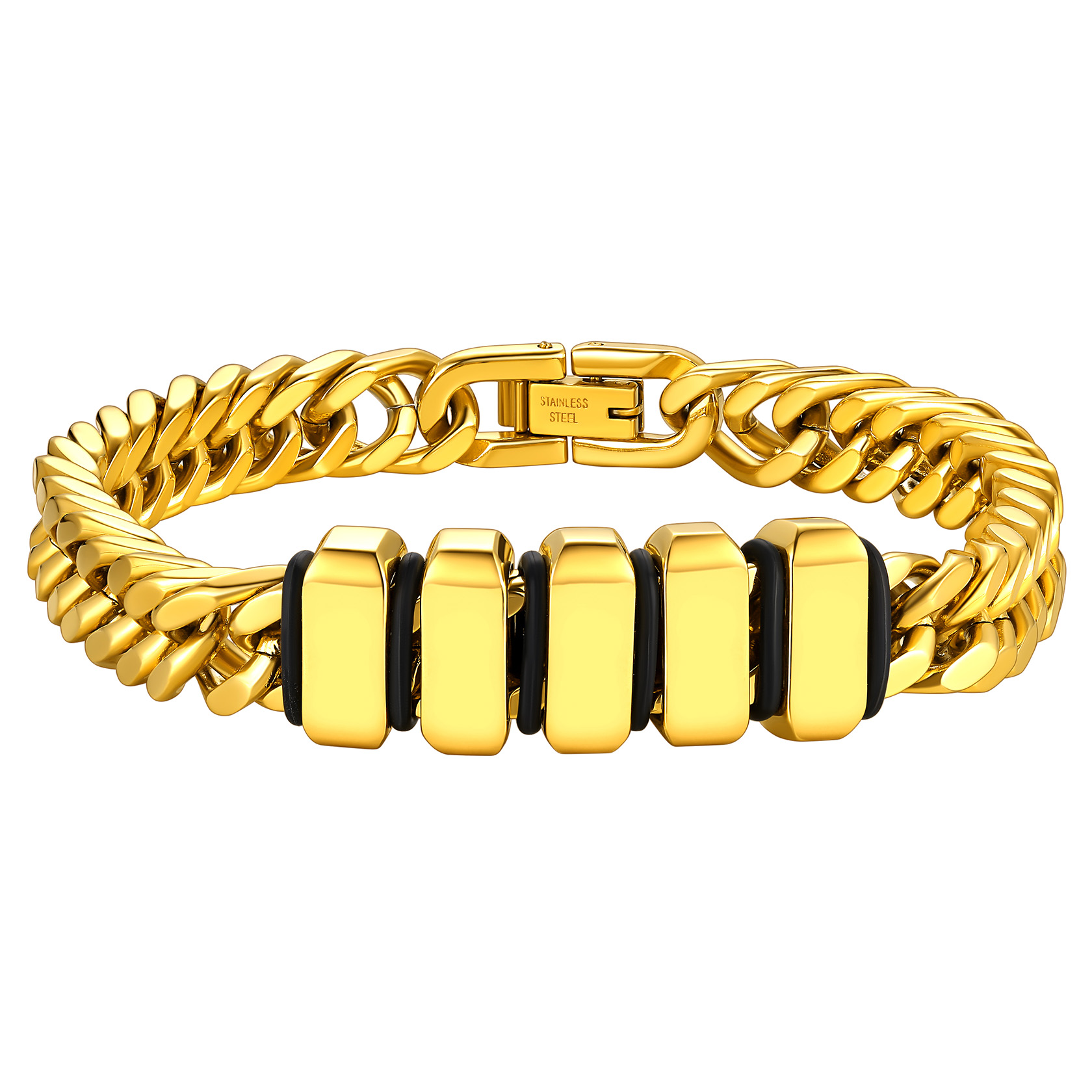Engravable Stainless Steel Beaded Bracelet For Men