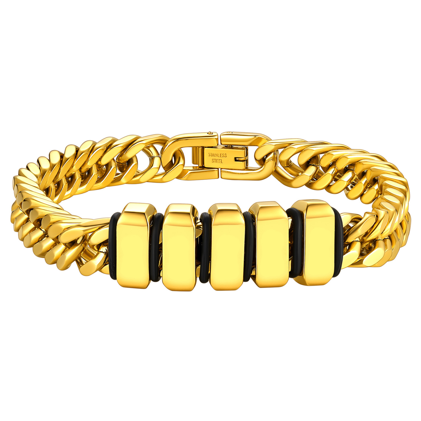 Engravable Stainless Steel Beaded Bracelet For Men