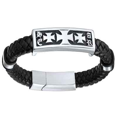 Templar Cross Leather Cord Wristband Bangle