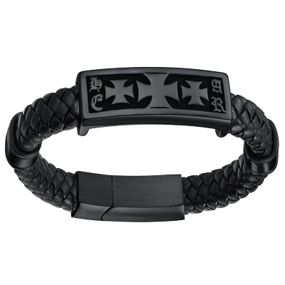 Templar Cross Leather Cord Wristband Bangle