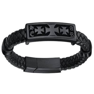 Templar Cross Leather Cord Wristband Bangle