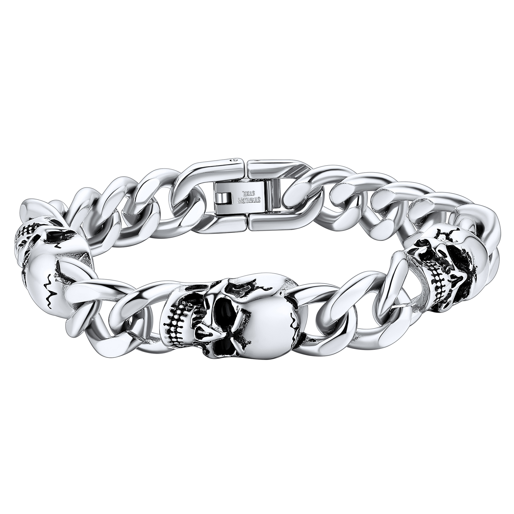 Men's Curb Chain Bracelet with Skull