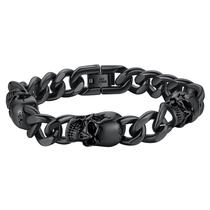 Men's Curb Chain Bracelet with Skull