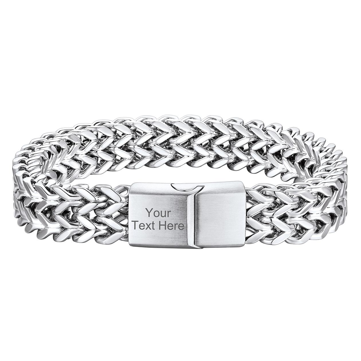 Free Custom Engraving Stainless Steel Franco Chain Bracelet For Men, 6mm/10mm/12mm