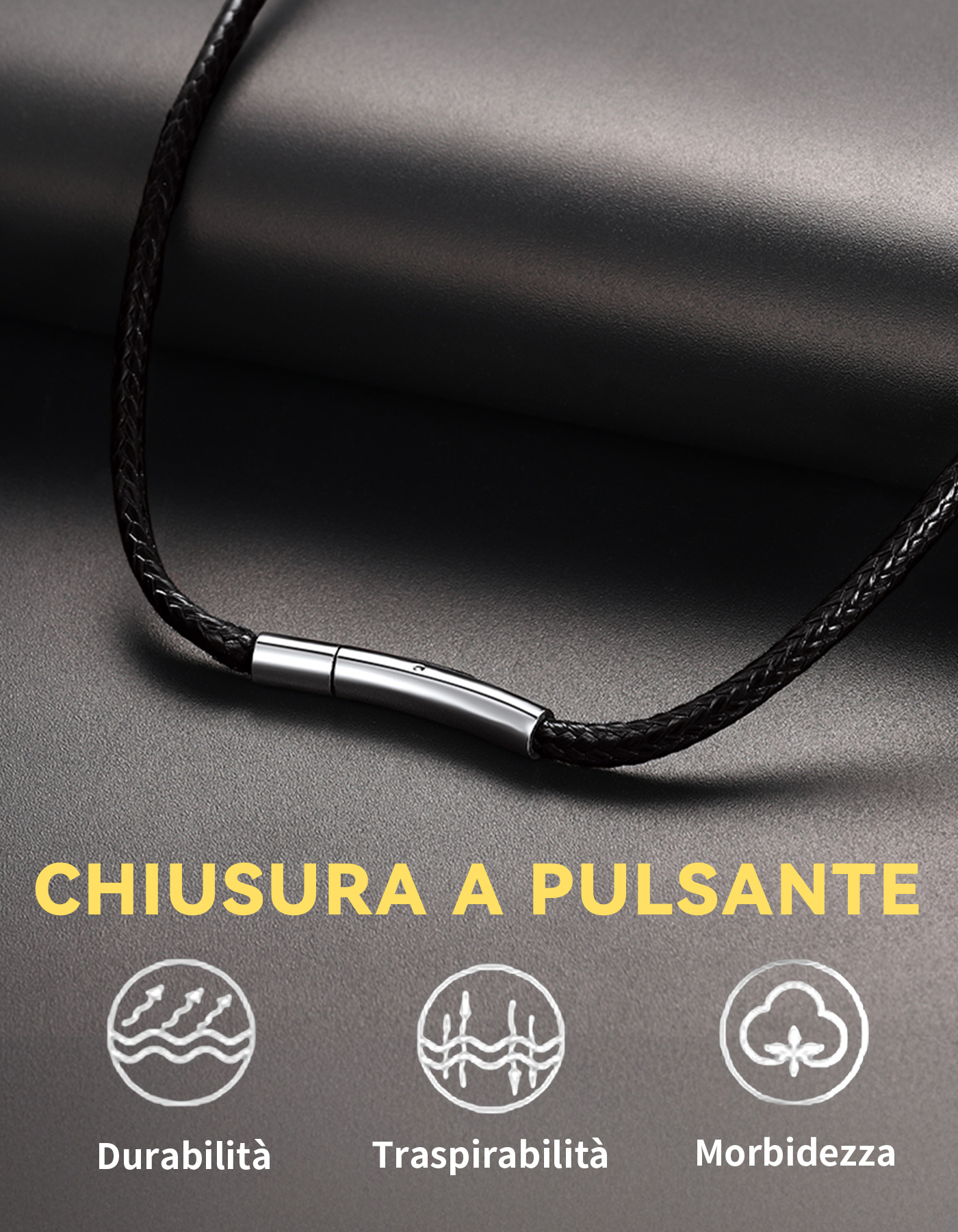  3MM Stainless Steel & Leather Cord Necklace For Men Women