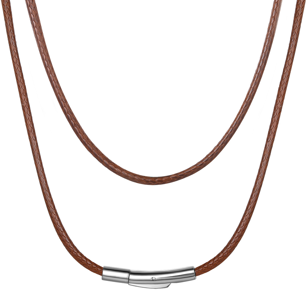 2mm Braided Leather Necklace Cord Brown 20"