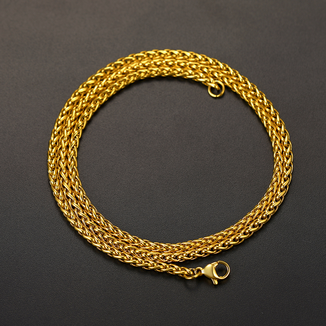 3mm Twisted Spiga Wheat Chain Gold  Necklace