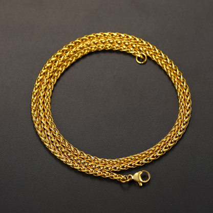 3mm Twisted Spiga Wheat Chain Gold  Necklace
