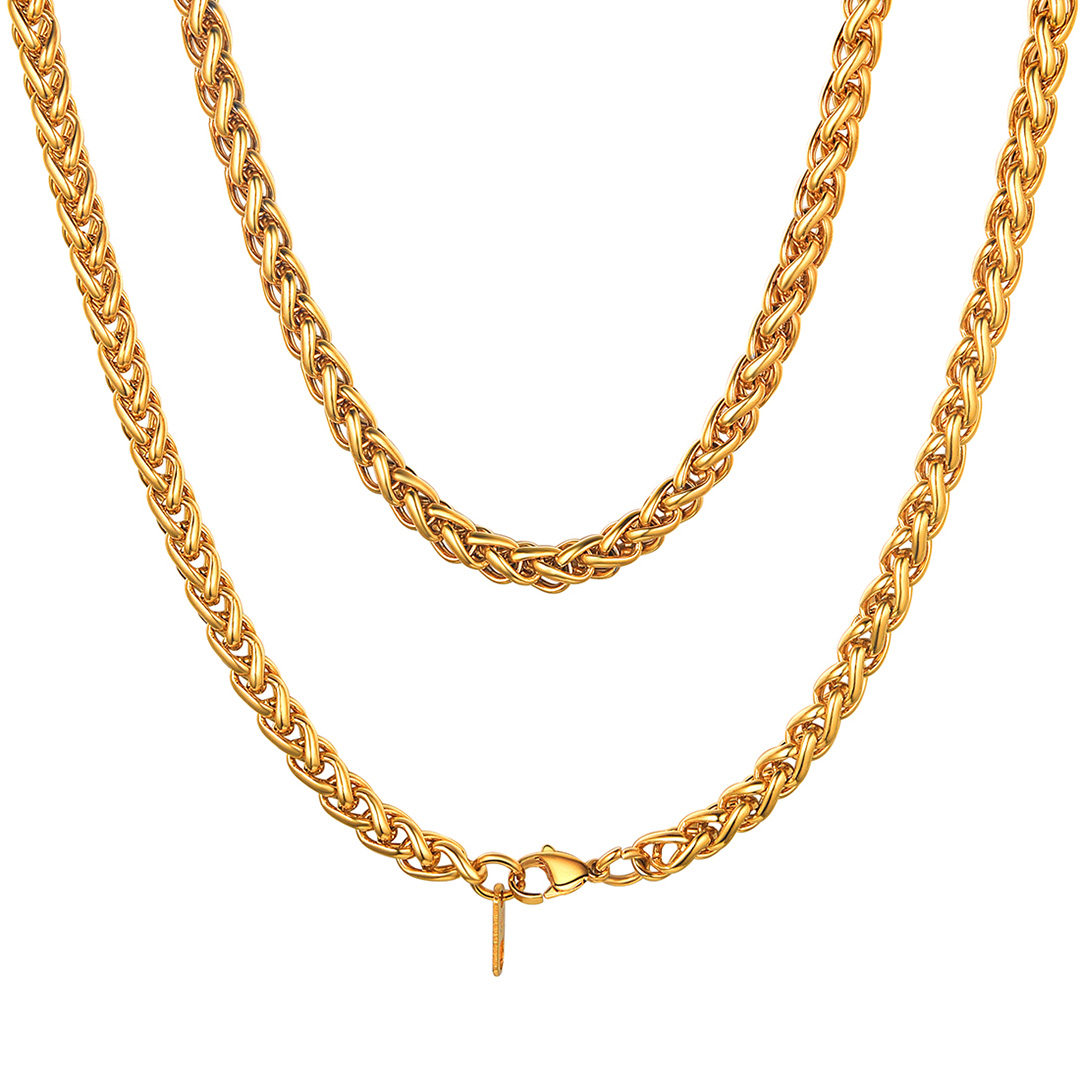3/6mm Classic Spiga Wheat Chain Stainless Steel Necklace for Men