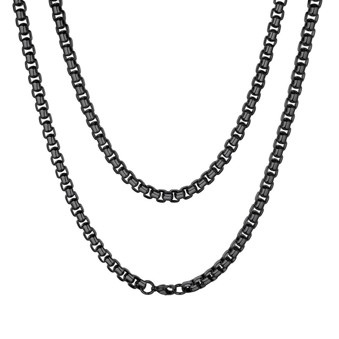 Black 6mm Rolo Box Link Chain for Men - Hollow Link Stainless Steel Necklace