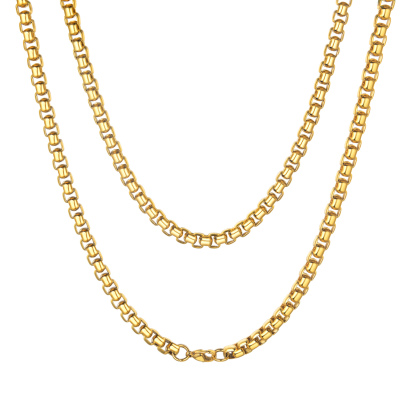 Gold 6mm Rolo Box Link Chain for Men - Hollow Link Stainless Steel Necklace
