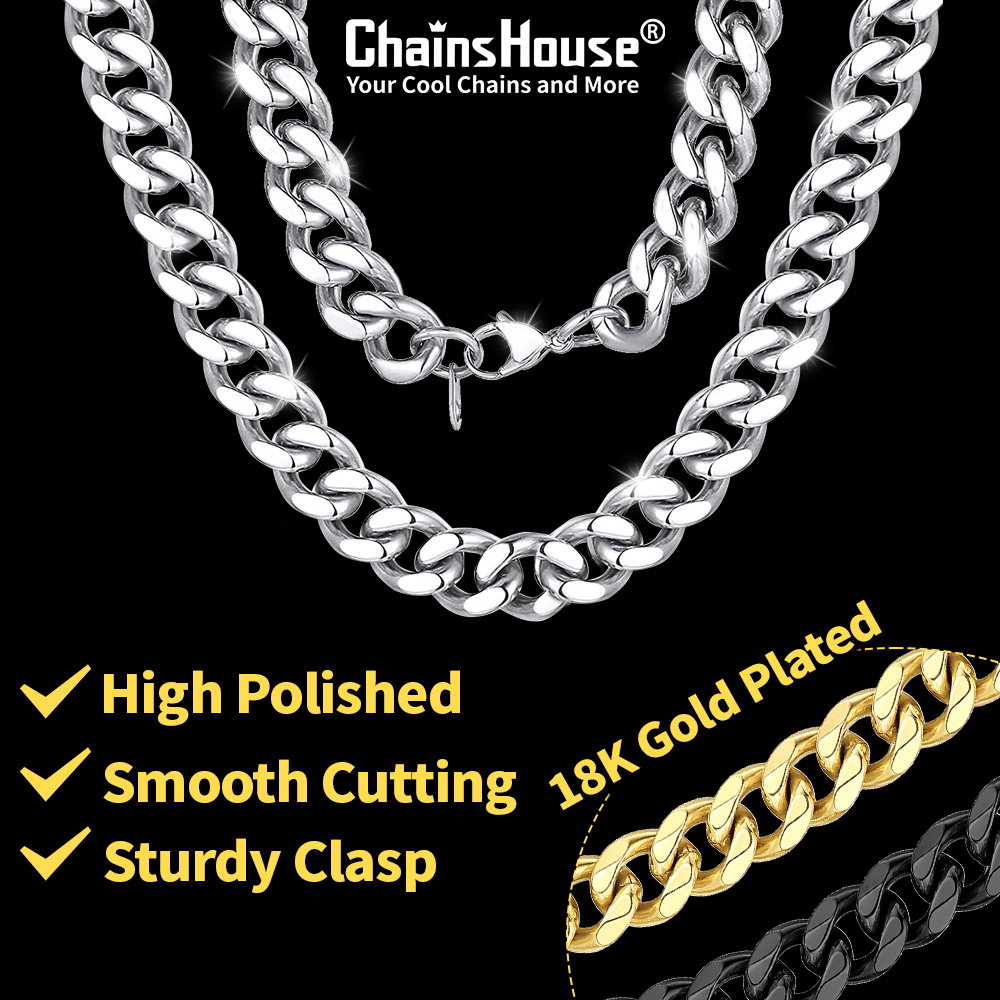 Miami Cuban Curb Link Chain Stainless Steel Necklace for Men