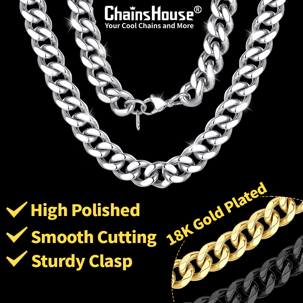 Miami Cuban Curb Link Chain Stainless Steel Necklace for Men