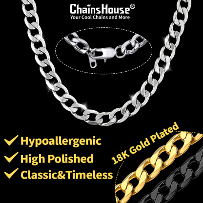 Bold Cuban Link Chain, Chunky Stainless Steel Necklace for Men Women