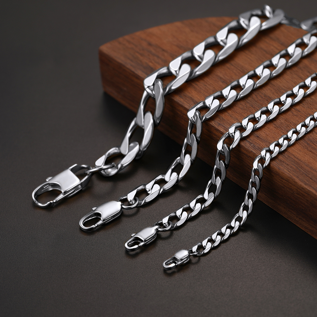 Silver Curb Chain Necklace Stainless Steel Chain for Men