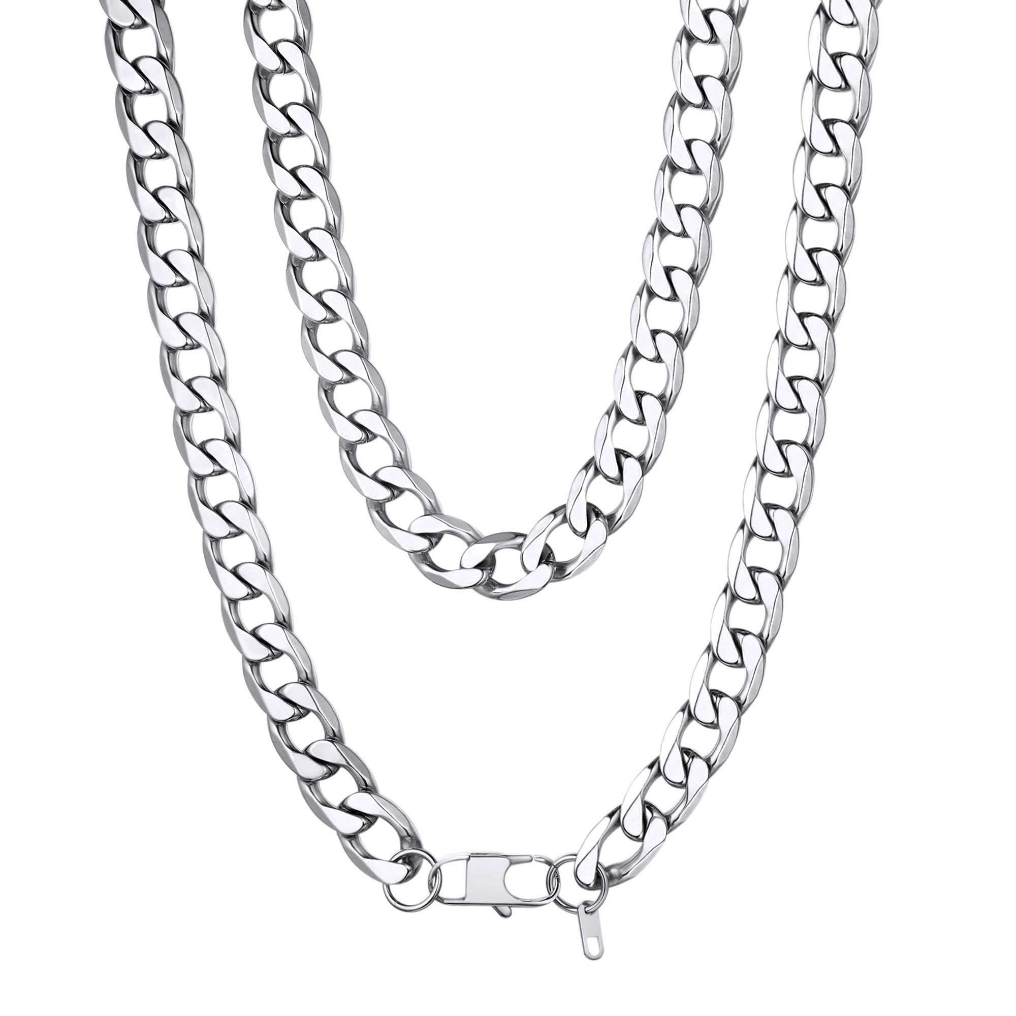 13mm Silver Curb Chain Necklace Stainless Steel