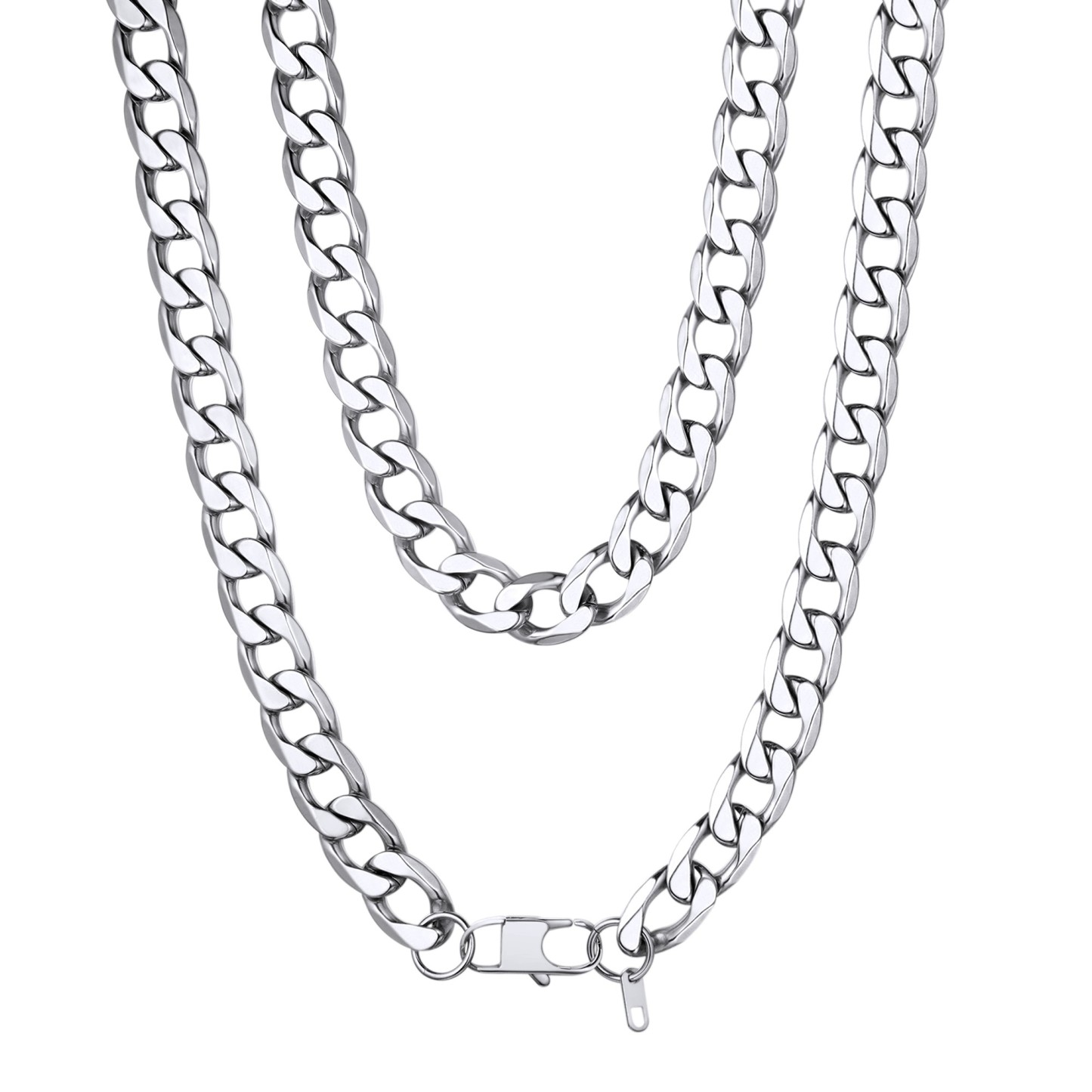 13mm Silver Curb Chain Necklace Stainless Steel