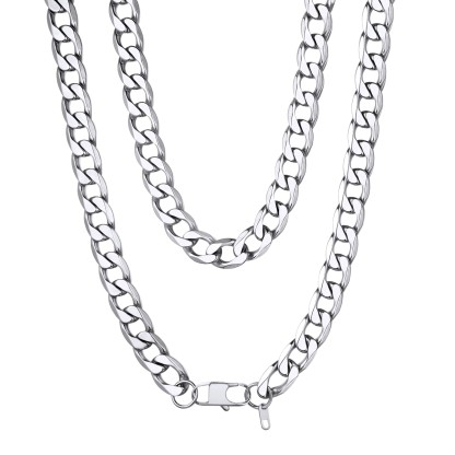 13mm Silver Curb Chain Necklace Stainless Steel