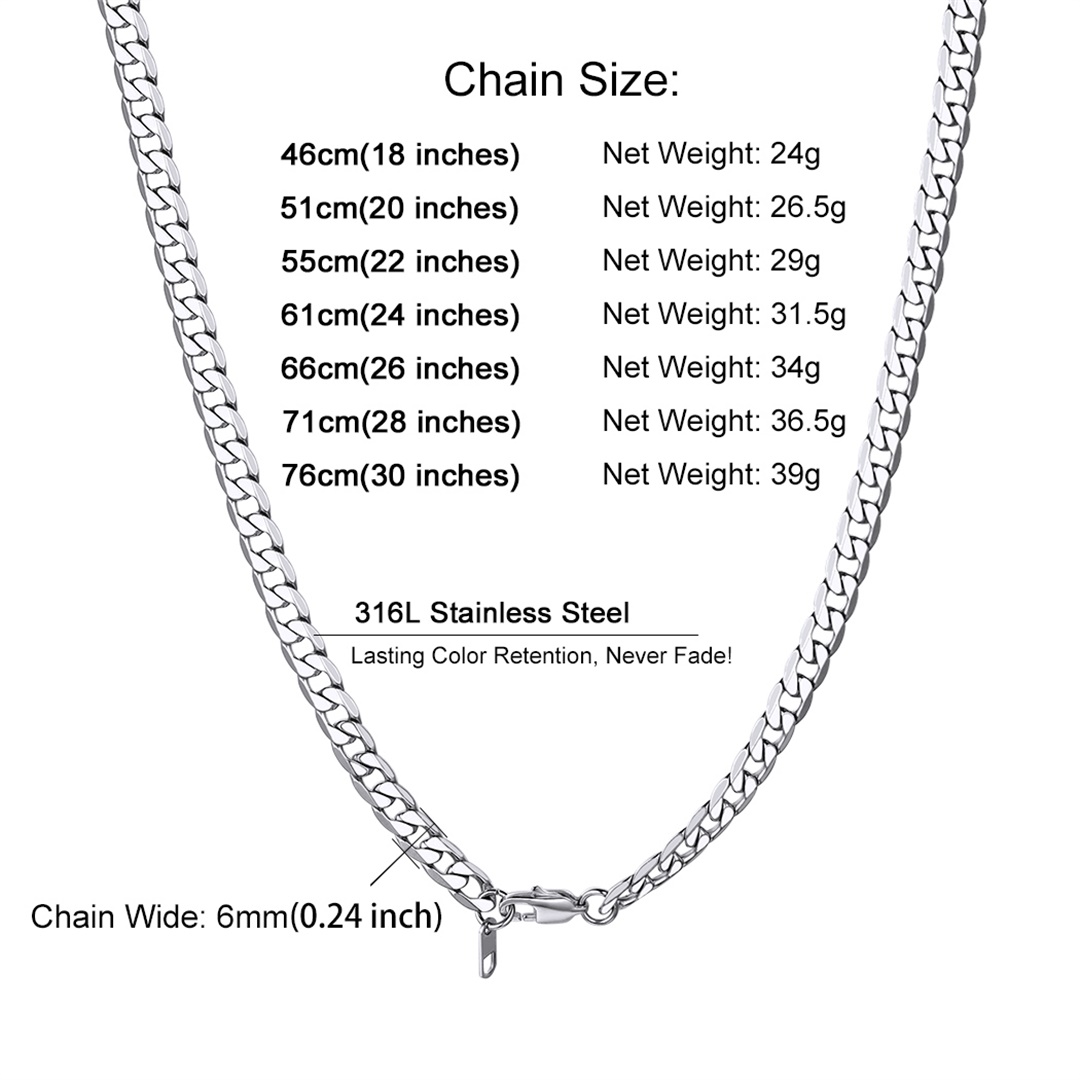 Chunky Curb Chain Necklace Stainless Steel Size Guide