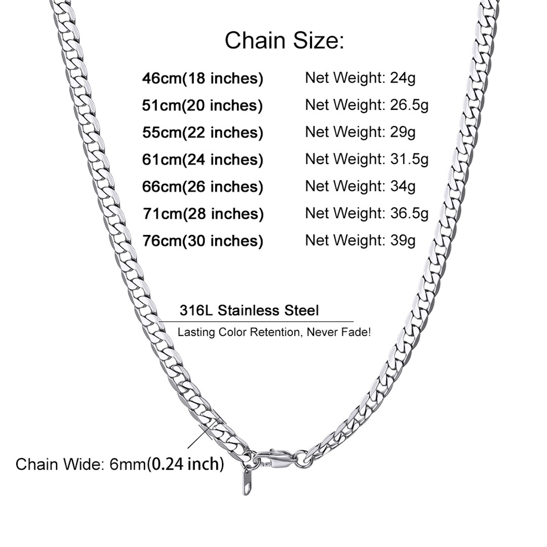 Chunky Curb Chain Necklace Stainless Steel Size Guide