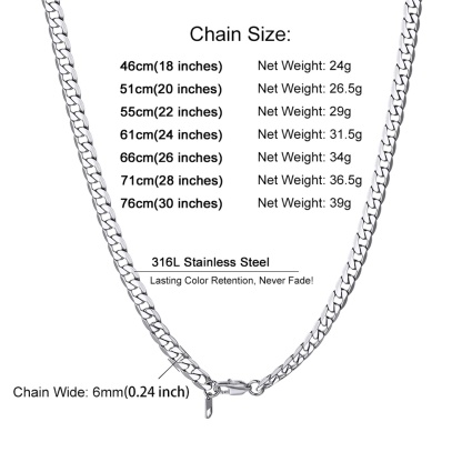 Chunky Curb Chain Necklace Stainless Steel Size Guide