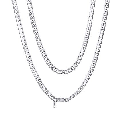 6mm Silver Curb Chain Necklace Stainless Steel