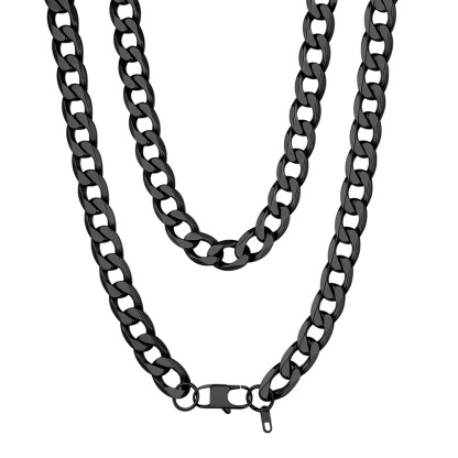 13mm Men's Black Curb Chain Necklace Stainless Steel