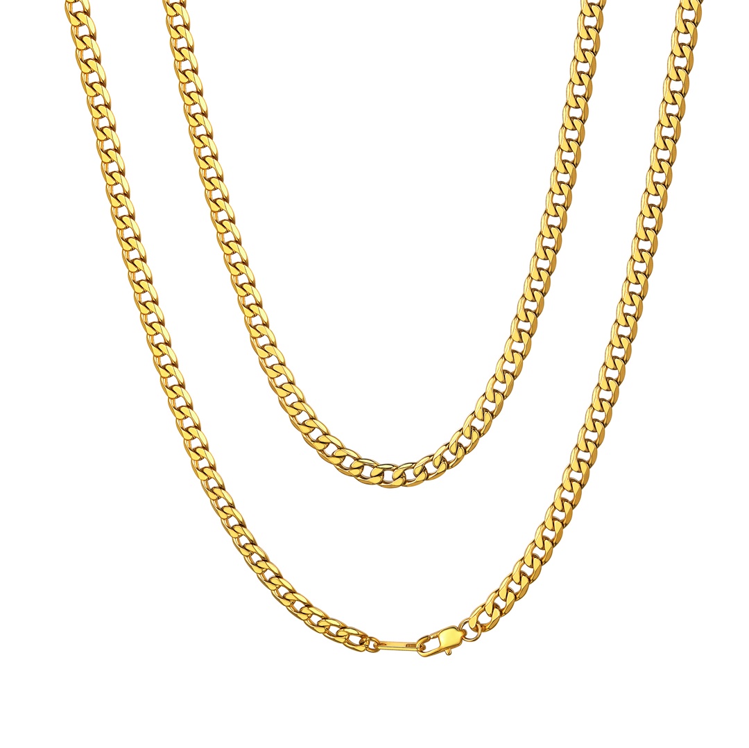 6mm Gold Curb Chain Necklace Stainless Steel