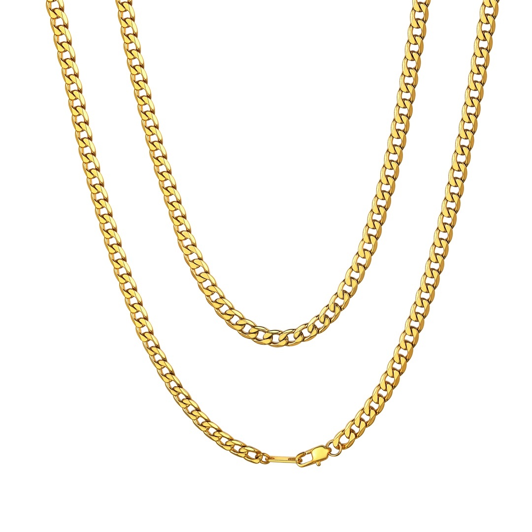 6mm Gold Curb Chain Necklace Stainless Steel