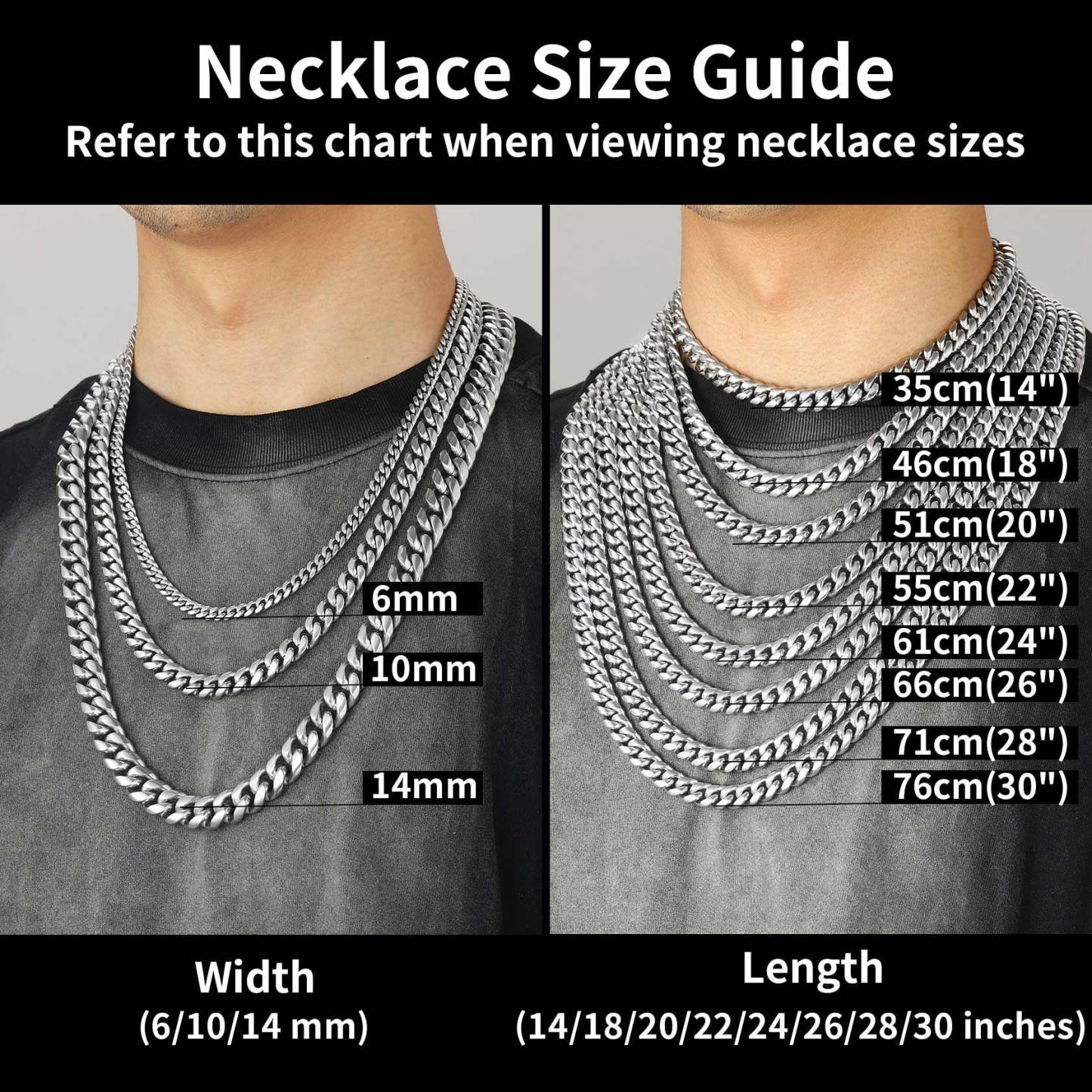 Miami Cuban Link Chain Stainless Steel Necklace for Men 4.8/6/10/14mm