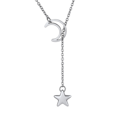 Crescent Moon Star Minimal Lariat Y Necklace