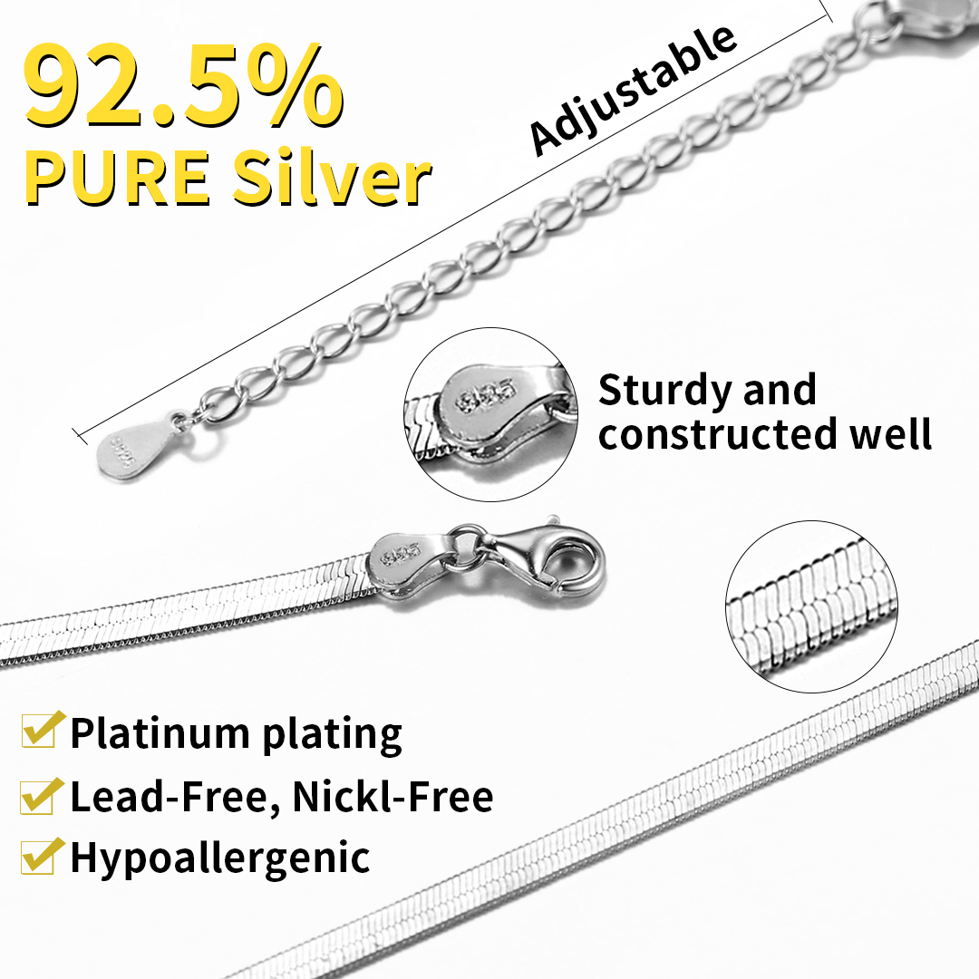 Sterling Silver Flat Snake Chain Necklace 3mm Blade Choker For Women