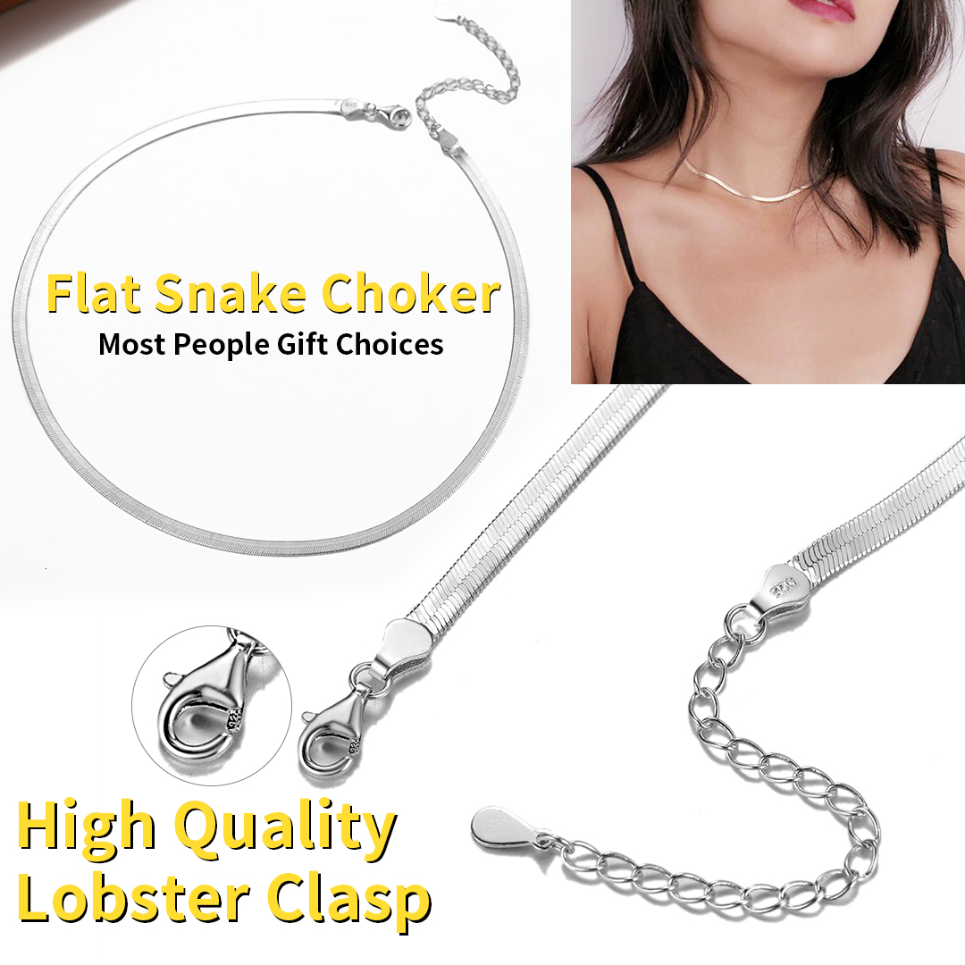Sterling Silver Flat Snake Chain Necklace 3mm Blade Choker For Women