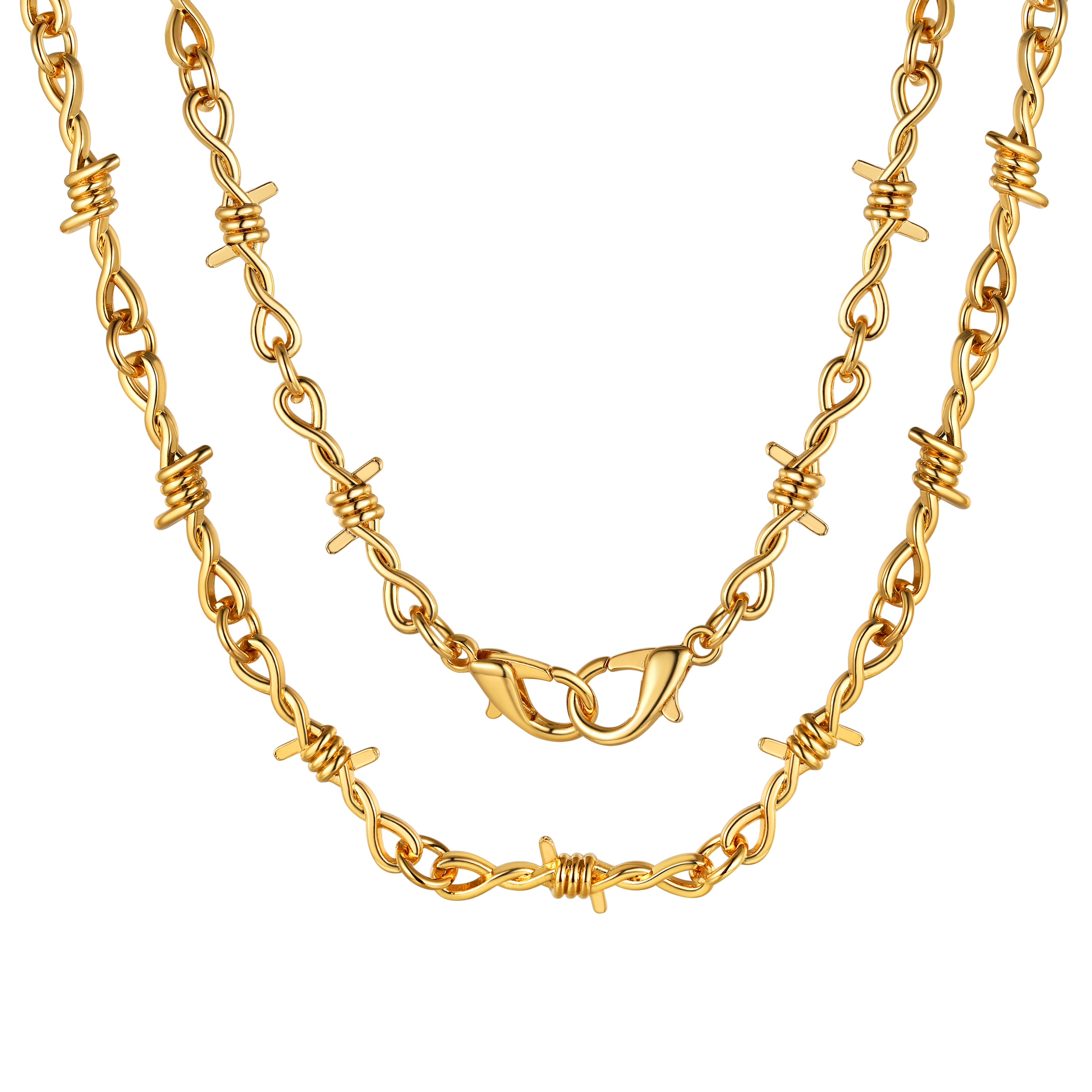 6mm Barbed Wire Chain 316L Steel Gold/Black