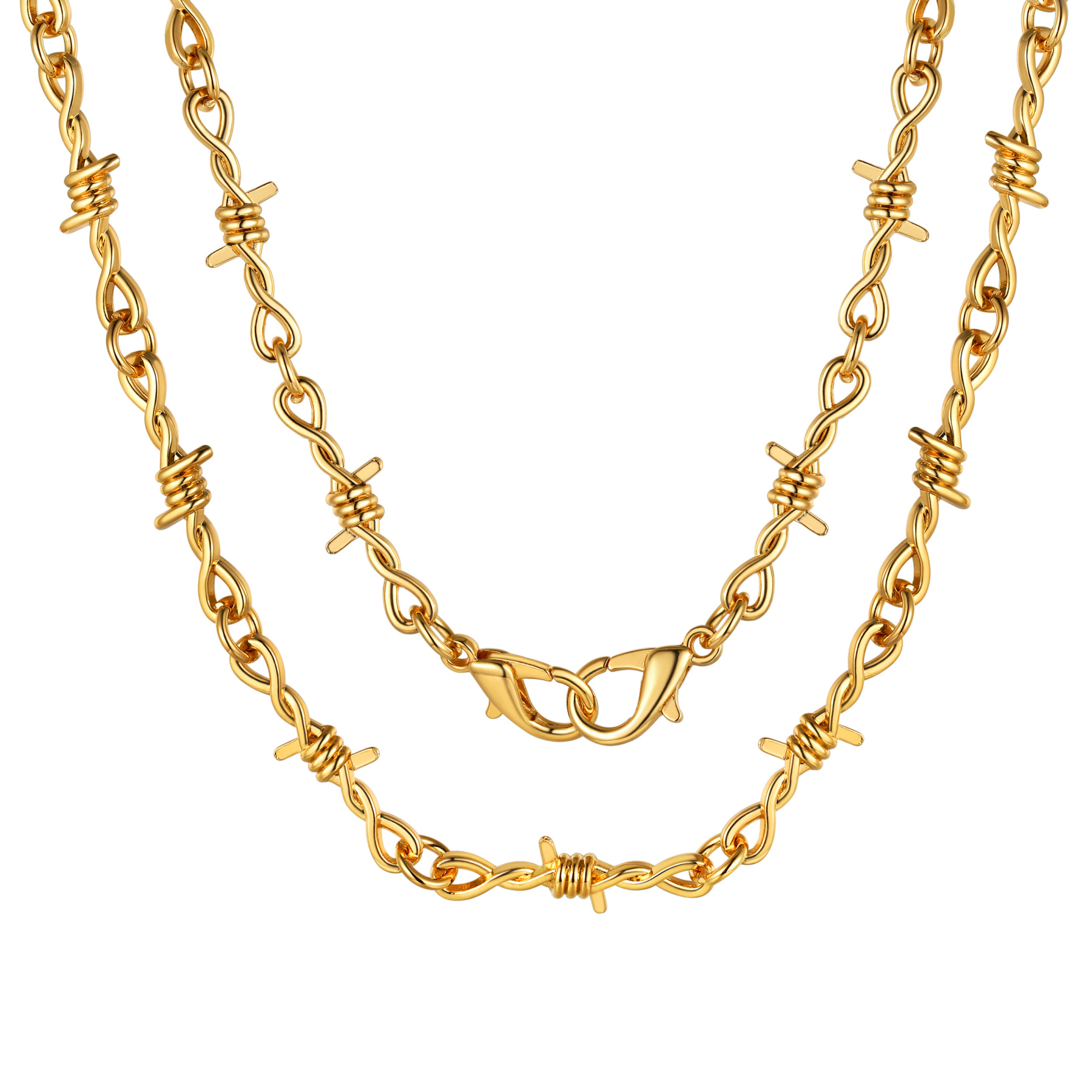 6mm Barbed Wire Chain 316L Steel Gold/Black