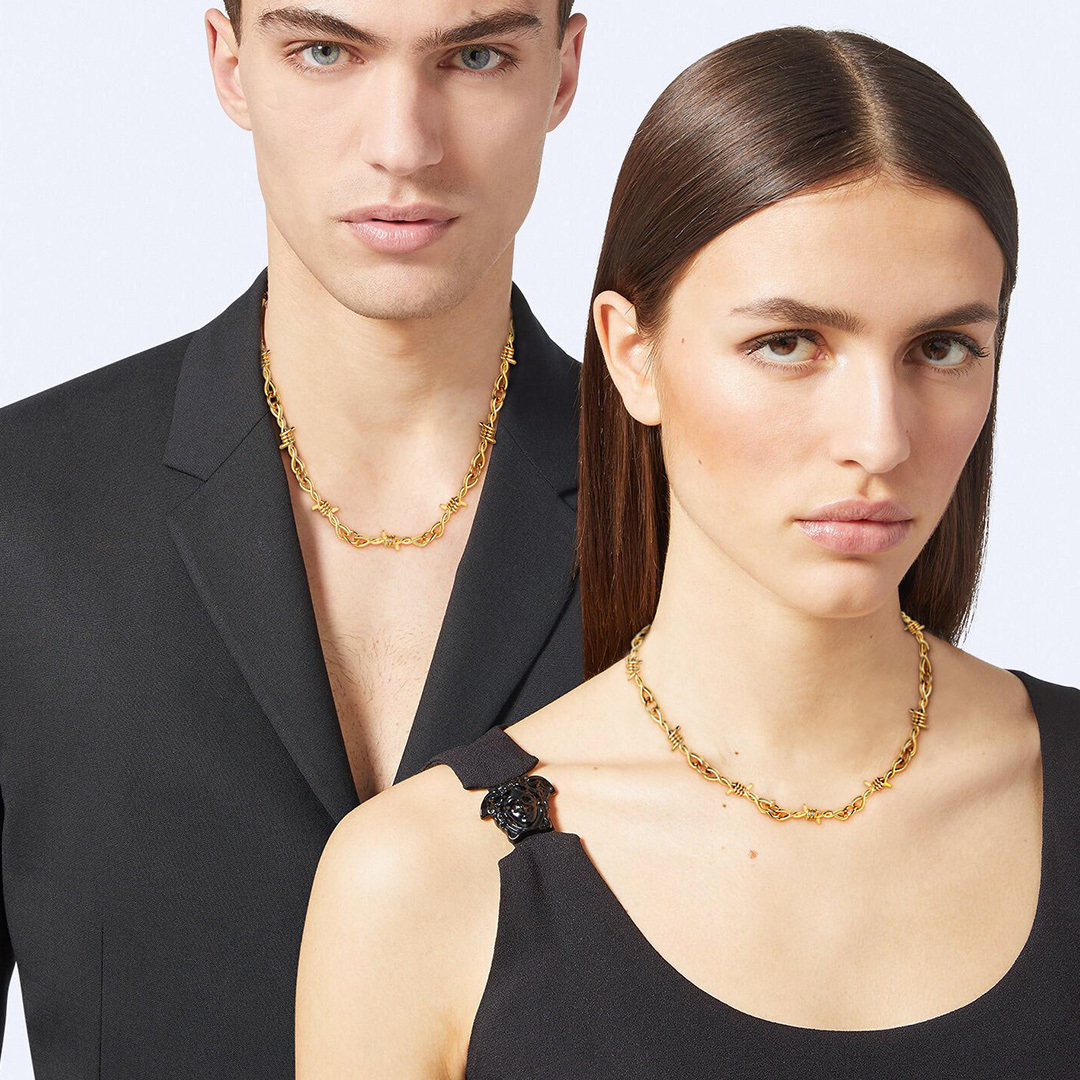 6mm Barbed Wire Chain 316L Steel Gold/Black