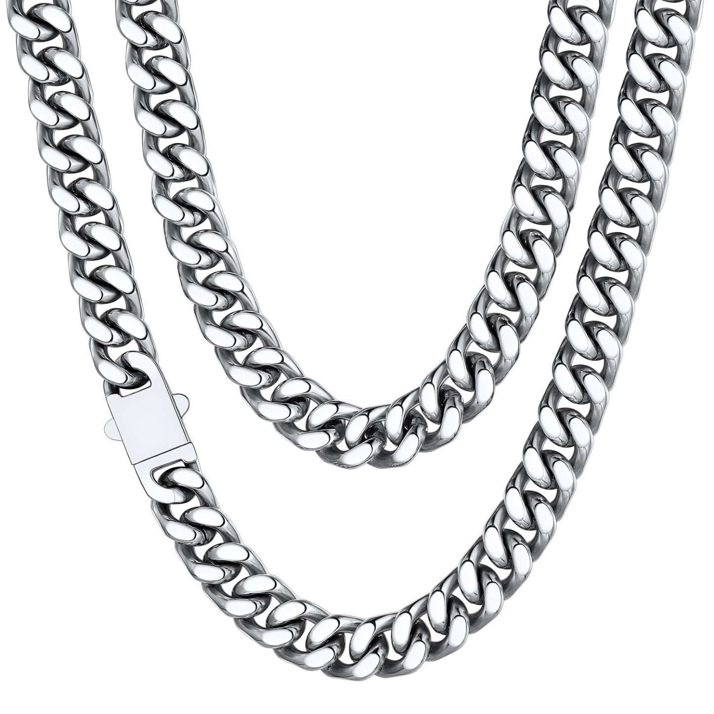 12mm Silver Miami Cuban Chain for Men - Heavy Duty Stainless Steel Link
