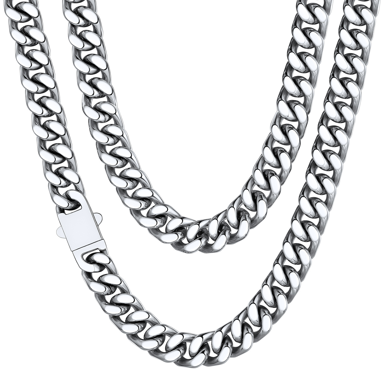 12mm Silver Miami Cuban Chain for Men - Heavy Duty Stainless Steel Link