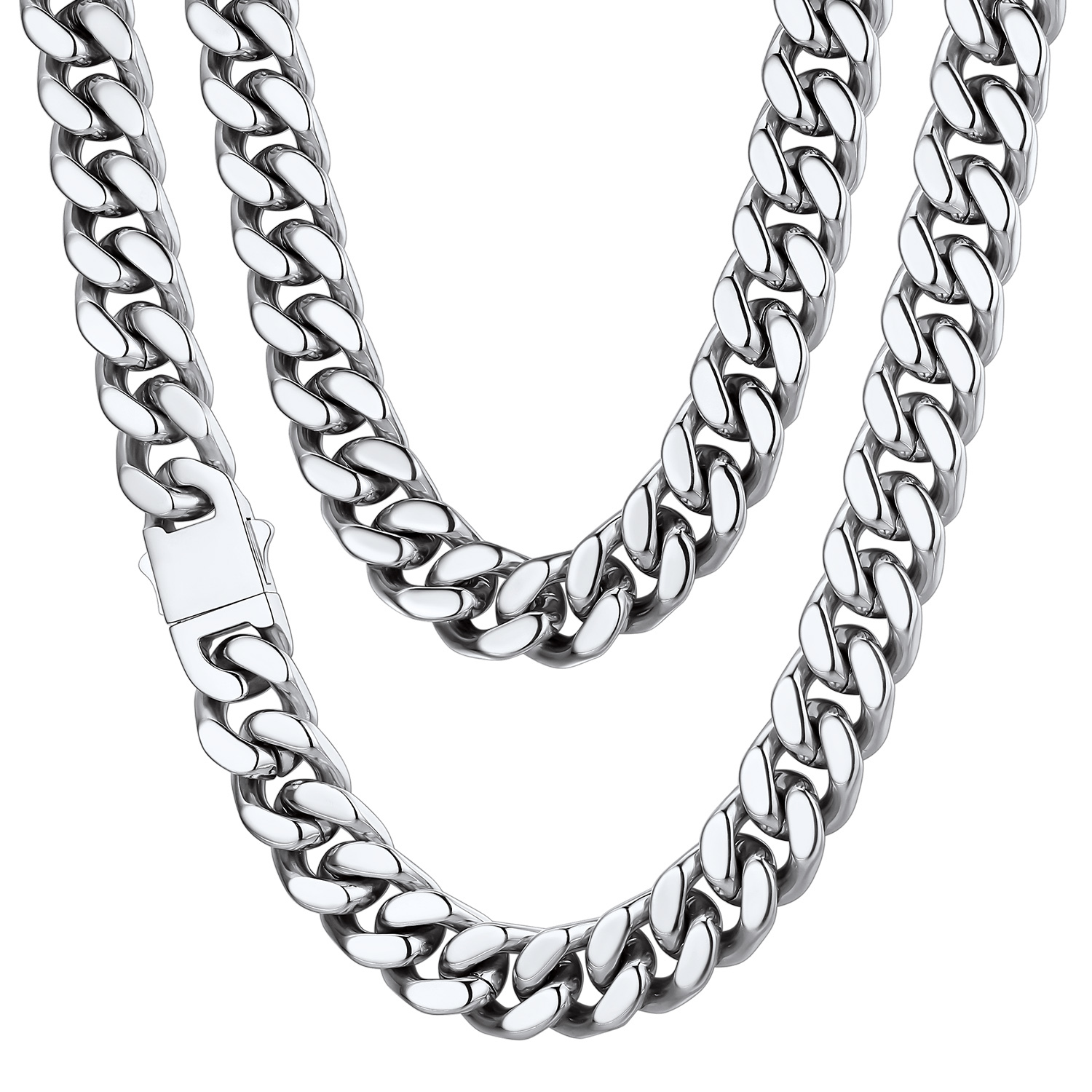 14mm Silver Miami Cuban Chain for Men - Heavy Duty Stainless Steel Link
