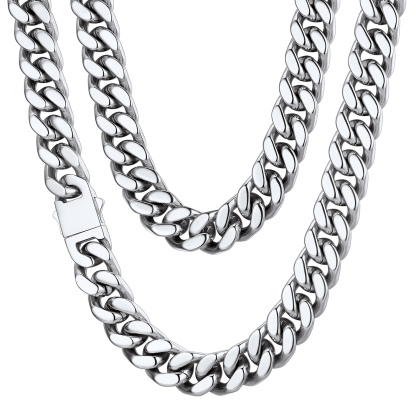 14mm Silver Miami Cuban Chain for Men - Heavy Duty Stainless Steel Link