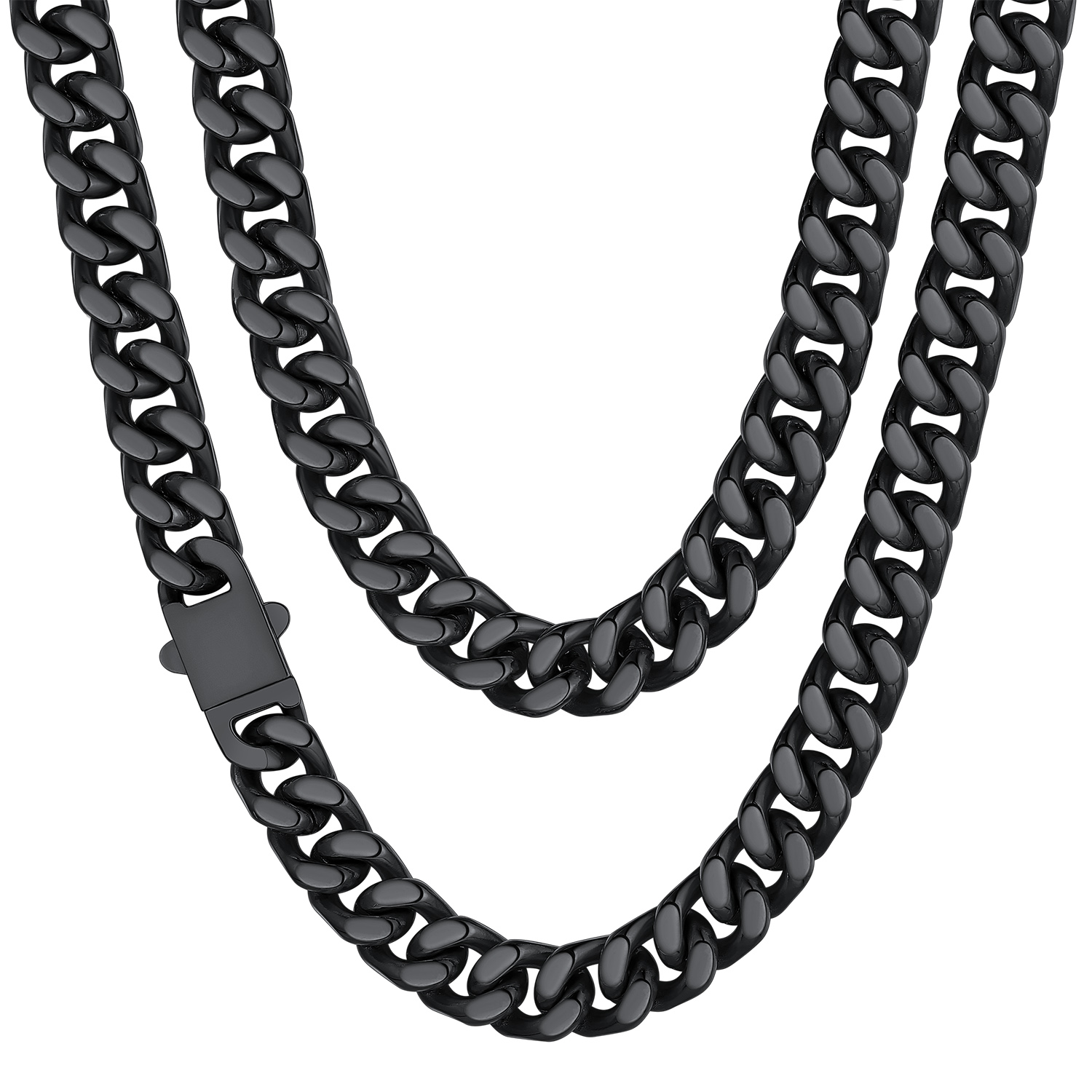12mm Black Miami Cuban Chain for Men - Heavy Duty Stainless Steel Link